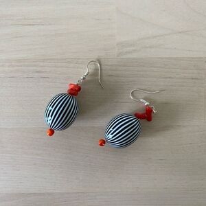 Striped Handmade Artisan Glass & Bead Earrings